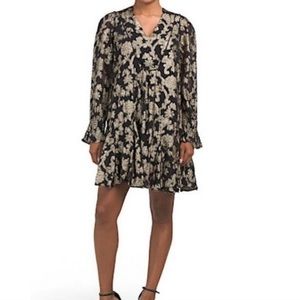 NWT Anthropologie Gold Metallic Ruffle Shift Dress